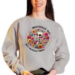WILDFOX | Floral Skull ‘Mentally Ill But Totally Chill Graphic Print Long sleeve